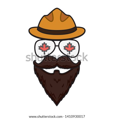 face beard mustache glasses maple leaf hat happy canada day vector illustration