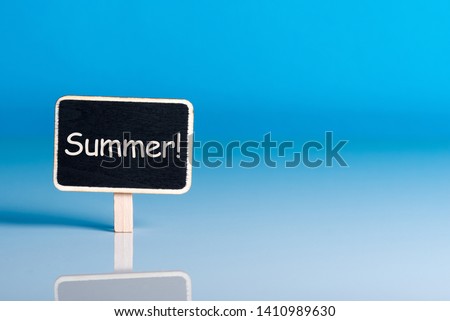 Summer - tag with First summer day. June 1st. Image of june 1, calendar on blue background. Empty space for text. Happy Childrens Day
