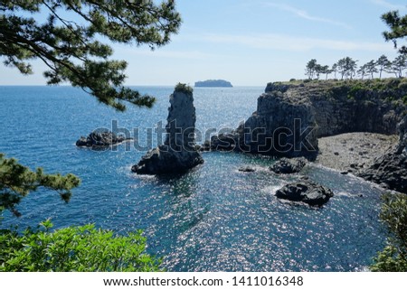 rock and cliff against deep blue sea, Jeju olle route7
