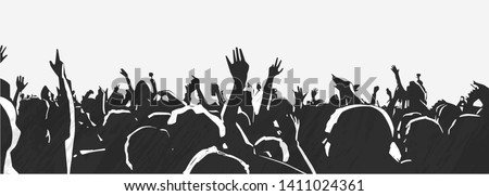 Illustration of large crowd of young people at live music event party festival Royalty-Free Stock Photo #1411024361