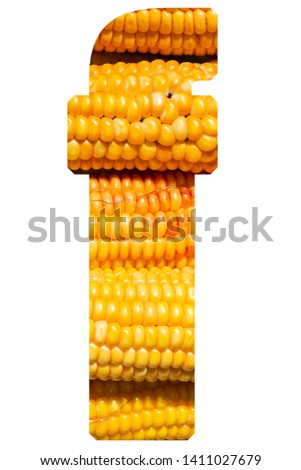 Letter f of the alphabet, with texture of corn - image