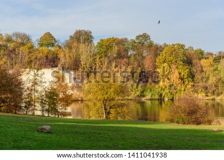 Lake Kreidebergsee in autumn at Luneburg. Germany
