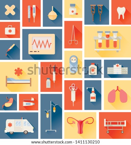 Medical icons collection. Flat design icon set. Medicine and health graphics. Vector clip art