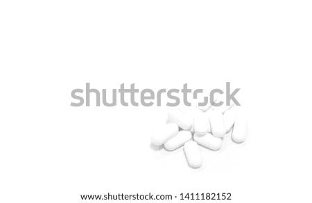 Pharmacy theme, white tablet medicines on the white background
