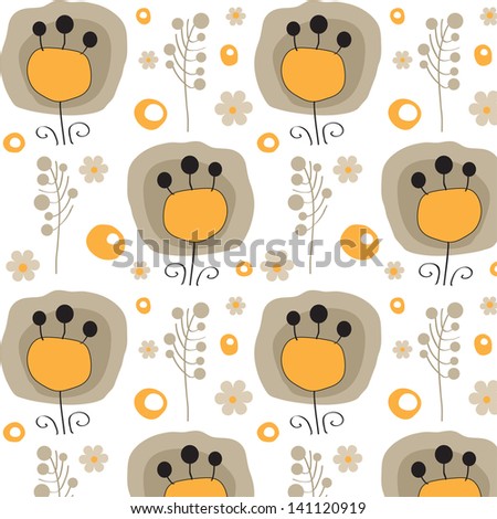 Elegant seamless pattern with yellow flowers. / Vector illustration