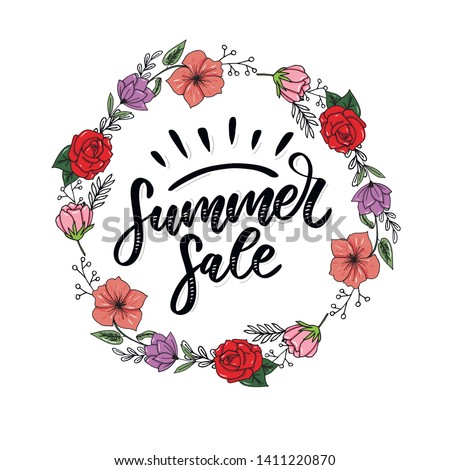 Vector word Summer sale .flowers and leaves Summer sale Holiday Flyer Banner Poster Summer sales