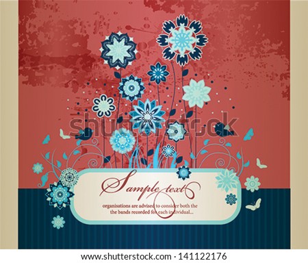 Grunge flowers background. Eps 10 file with transparencies and drop shadow(banner).All elements are separate, easily editable in separate layers. Vector illustration scale to any size.