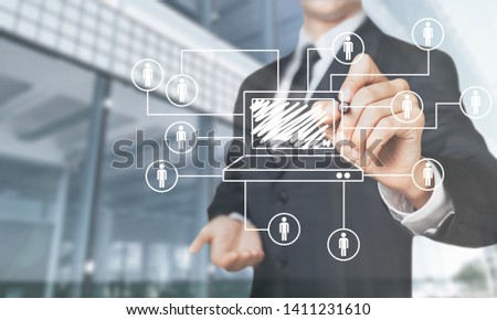 Businessman and  analytics symbols on  background
