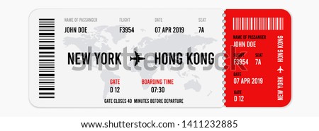 Realistic airline ticket design with passenger name. Vector illustration Royalty-Free Stock Photo #1411232885