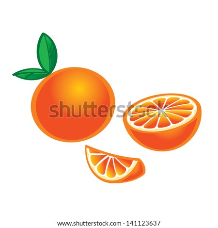 Fresh juicy fruit Orange half slice leaf
