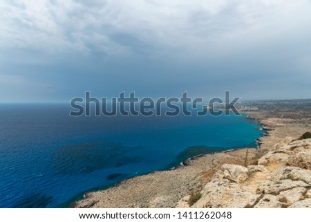 Panoramic view of the city of Ayia Napa from the viewpoint on the top of the mountain Cape Cavo Greco.