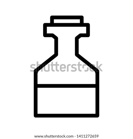 Outline icon of bottle isolated on white background. Chemistry equipment. Science sign. Potion in glass. Illustration for design.