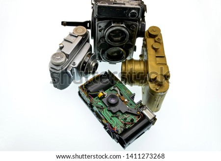 old cameras  isolated on white background