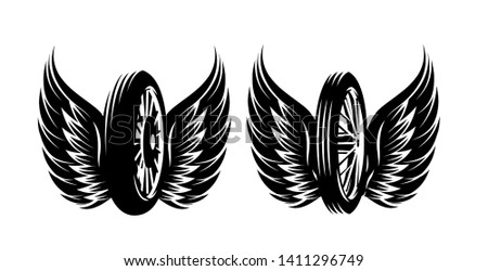 Vector set of monochrome patterns - wheel with wings.