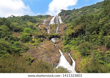 Dudhsagar falls. Waterfall. Bhagwan Mahavir Wildlife Sanctuary, GOA, India. Royalty-Free Stock Photo #1411323803