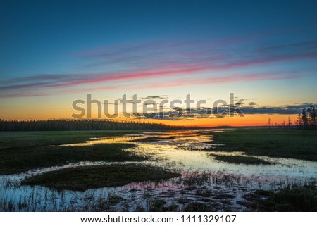 View to horizon and colorful sunset