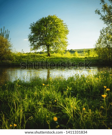 Awesome evening scene in the countryside. Location place river Seret, Ukraine. Picture of a summer view, wallpaper background. Beautiful landscapes, photo of nature. Discover the beauty of earth.