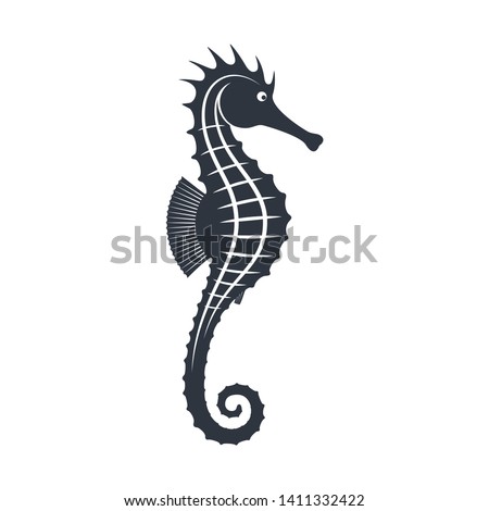 Seahorse graphic icon. Seahorse black sign isolated on white background. Sea life symbol. Tattoo. Logo. Vector illustration