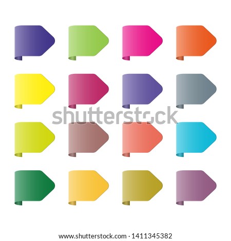 Set of short multi-colored bookmark arrows with space for text