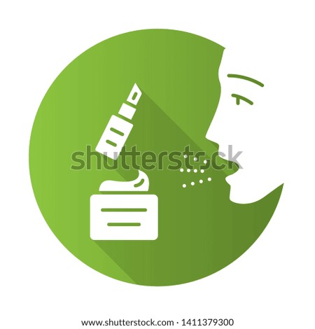 Cosmetic allergies flat design long shadow glyph icon. Allergic reaction to beauty products. Allergens in skin cream and lipstick. Sensitivity to makeup ingredients. Vector silhouette illustration