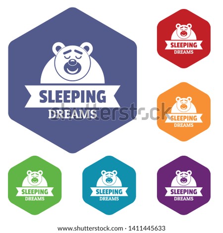 Sleeping dream icons vector colorful hexahedron set collection isolated on white 