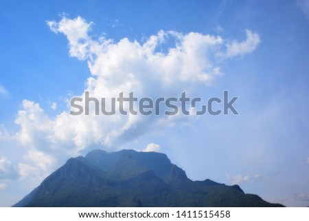 Mountain view with white clouds floating at Doi Luang Chiang Dao, Chiang Mai, Thailand