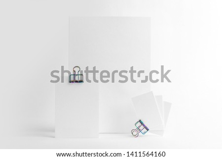 Real photo, modern stationery branding mockup template, isolated on white background with vivid stationery elements to place your design.
