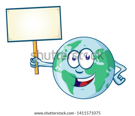 world mascot cartoon with signboard. clip art illustration 
