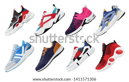 Vector fitness sneakers shoes for training, running shoe vector illustration. Sport shoes set.