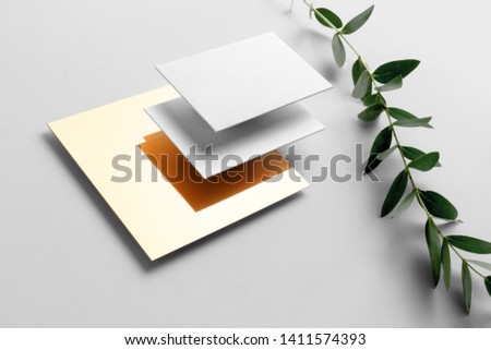 Real photo, stationery branding mockup template to place your design, isolated on light grey background, with marble, granite, gloden and floral elements.