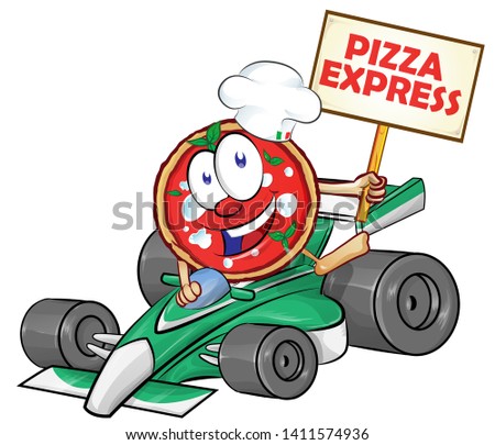 funny cartoon formula race car with pizza
