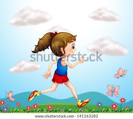 Illustration of a girl running with butterflies