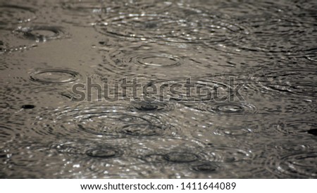 Raindrops on puddle on rainy day : 30 May 2019,Chiang Mai,Thailand.