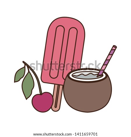 ice cream of tropical fruits on white background