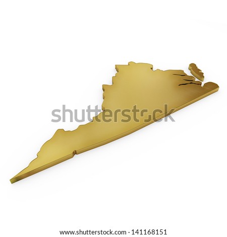 The photorealistic golden shape of Virginia isolated on white (series) . The rendering even has tiny scratches