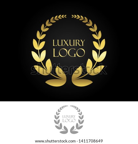 Luxury Gold Heraldic Crests Logo Element. Vintage Laurel Vector.