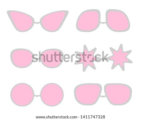 Vector set of the fashion pink sunglasses, stars, circle, butterfly, aviator