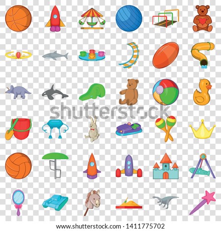 Children toy icons set. Cartoon style of 36 children toy vector icons for web for any design