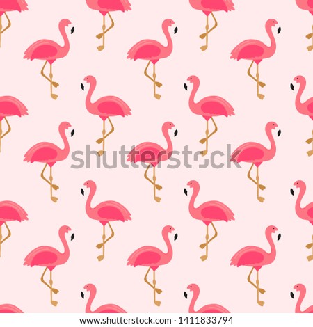 Flamingo seamless pattern. Exotic Hawaii art design for fabric, textile, decor, banner. Pink background with cute flamingo. Tropical trendy wallpaper. Vector illustration.
