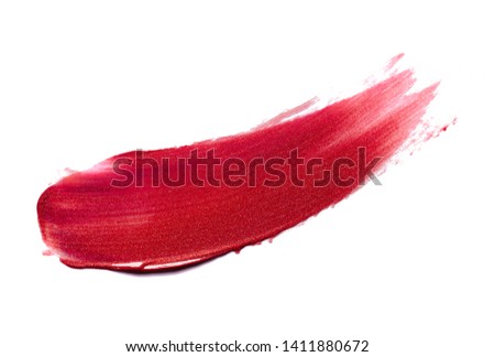 Lipstick abstract strokes smudge  background texture pinky-red colored isolated on white