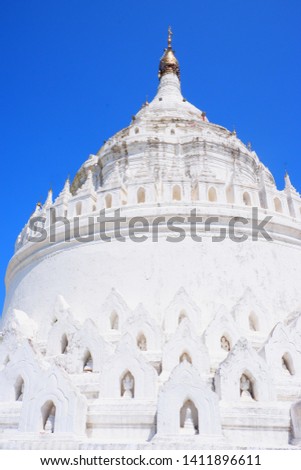 Hsinbyume Pagoda, white temple in Mingun, Mandalay, Myanmar