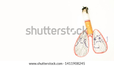 World No Tobacco Day; Smoking causes lung damage, isolated on white background and space for text.