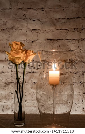 Yellow Roses with Candle in Globe