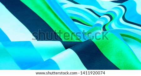 Silk fabric, striped fabric blue and azure green white lines, exquisite design. The photo is intended for, interior, imitation, fashion designer, marketing, architecture, sketch, layout, entourage