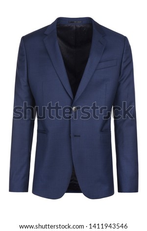 Male dark blue blazer on isolated background, men jacket Royalty-Free Stock Photo #1411943546