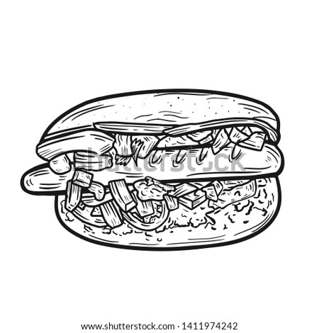 Vector vintage hot dog drawing. Hand drawn monochrome fast food illustration