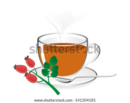 Glass teapot with fresh rose hip tea