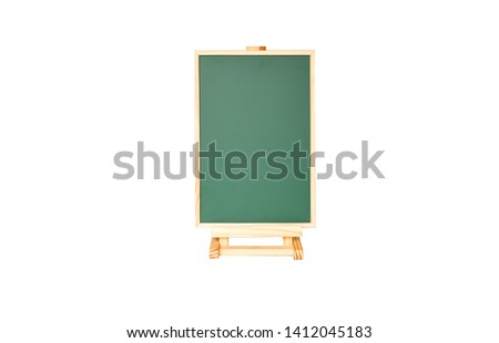 Empty  board for write text  standing on wood on  isolated white background and clipping path, education concept for children play and drawing for development imagine.