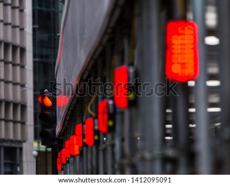 london.u.k. circa 2019 May Red warning lights guide pedestrians and vehicles alike away from heavy construction sight