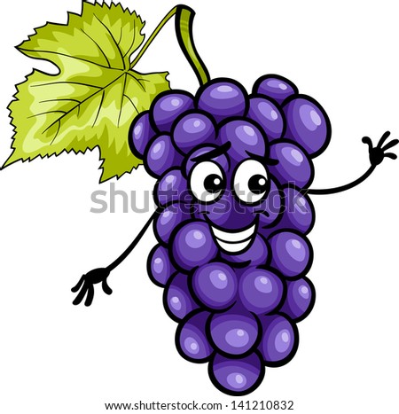 Cartoon Illustration of Funny Blue or Black Grapes Fruit Food Comic Character